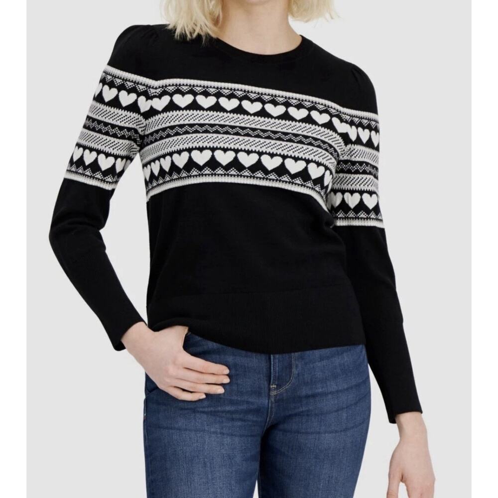 Tommy Hilfiger Black Knit Sweater Heart Pattern Pullover Long Sleeve S/P